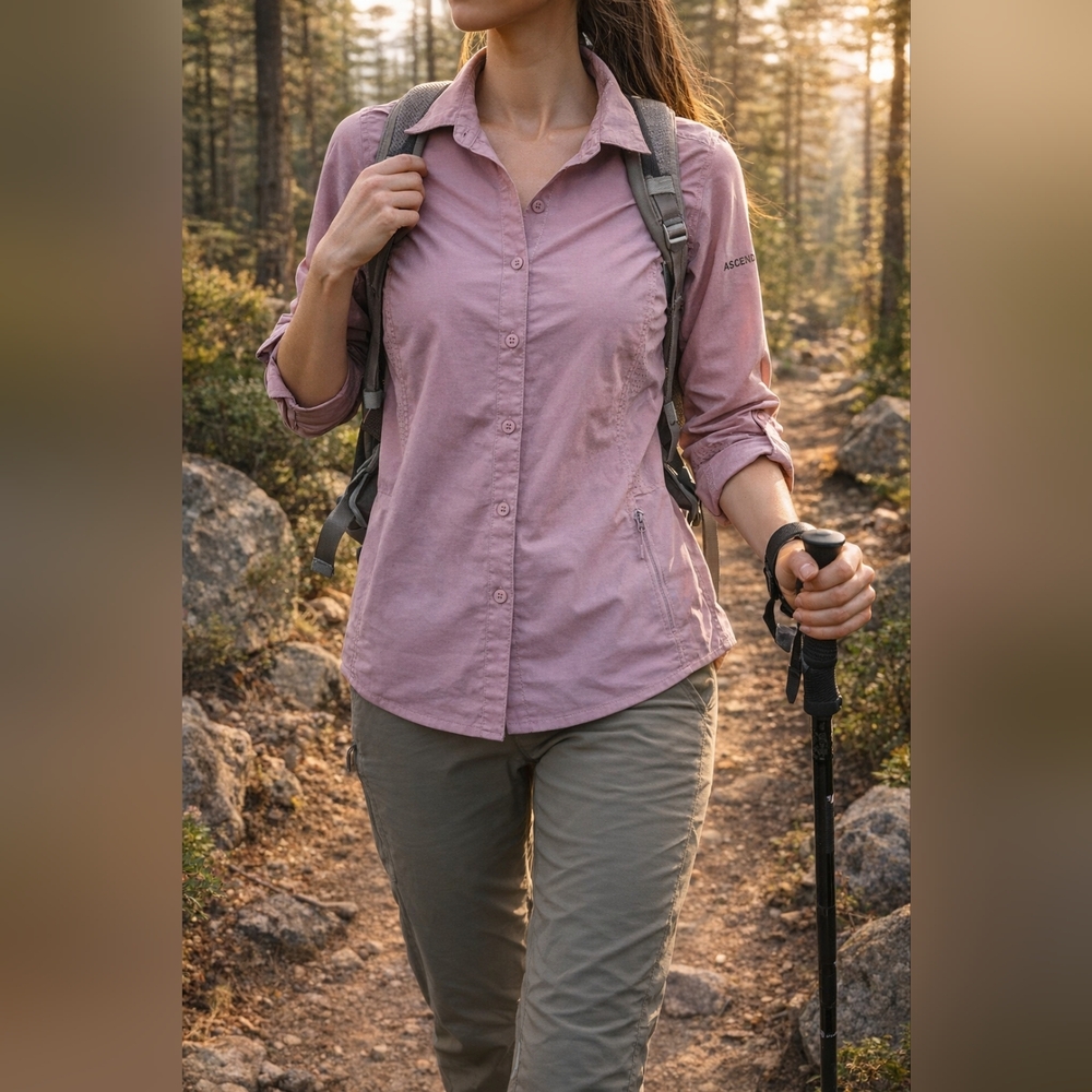 Ascend Women’s Pink Button Up Hiking Outdoor Shirt Size M